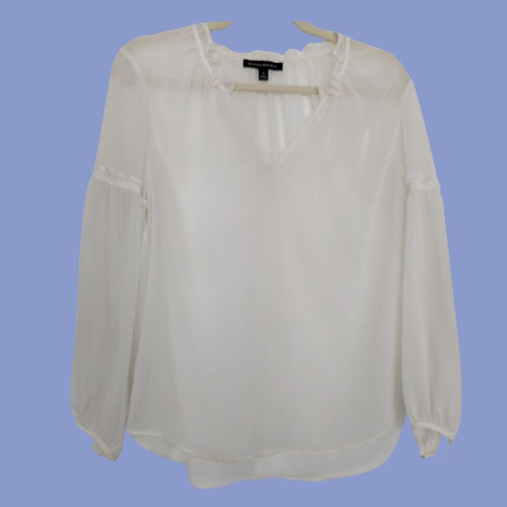 Banana Republic Sheer Long Sleeve Blouse (White, Size M)